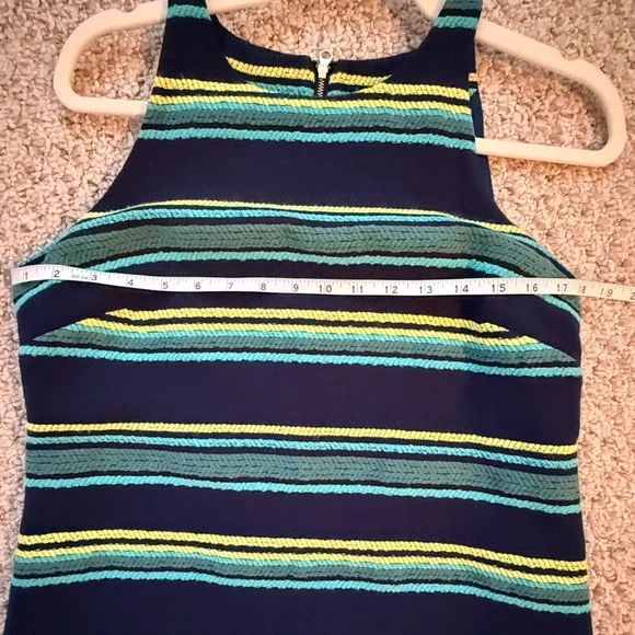 Vineyard Vines Striped Knit Shift Dress Size 4 Navy Teal Yellow Sleeveless - Picture 8 of 9
